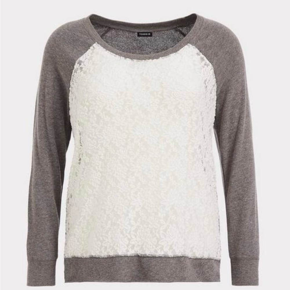 Torrid Gray and White Lace Sweater